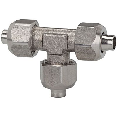 Produktbild von RIEGLER® - T-Verbinder, für Schlauch 6/4mm, SW1 12, SW2 10, Edelstahl 1.4404