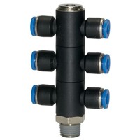 Produktbild von RIEGLER® - T-Mehrfachverteiler »Blaue Serie«, 6-fach, drehbar, R 3/8" A Ø8mm