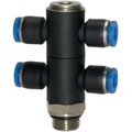 Produktbild von RIEGLER® - T-Mehrfachverteiler »Blaue Serie«, 4-fach drehbar, G 3/8" A Ø10mm