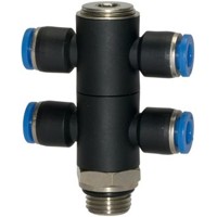 Produktbild von RIEGLER® - T-Mehrfachverteiler »Blaue Serie«, 4-fach, drehbar, G 1/8" A Ø6mm