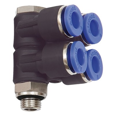 Produktbild von RIEGLER® - L-Mehrfachverteiler »Blaue Serie«, 4-fach, drehbar, G 1/8" A Ø4mm