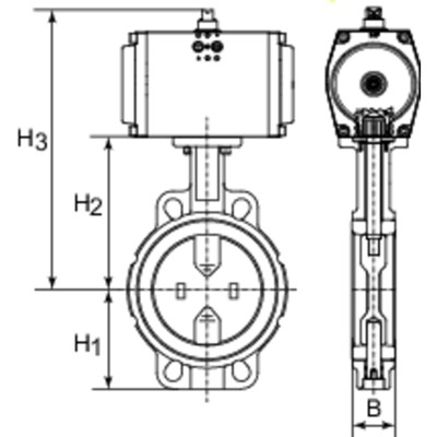 Produktbild von RIEGLER® - Zwischenflansch-Absperrklappe, pneumatischer Stellantrieb doppeltwir