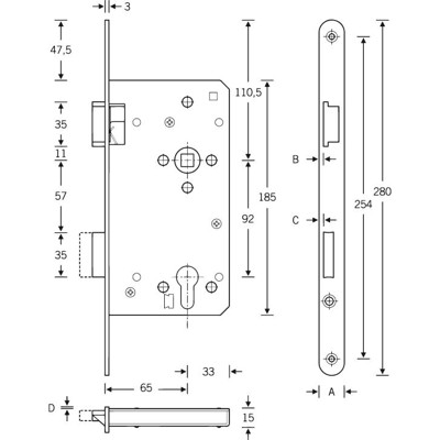 Produktbild von SSF - Einsteckschloss 28,PZW92/10,D65,F20x280ktg,Si,DL