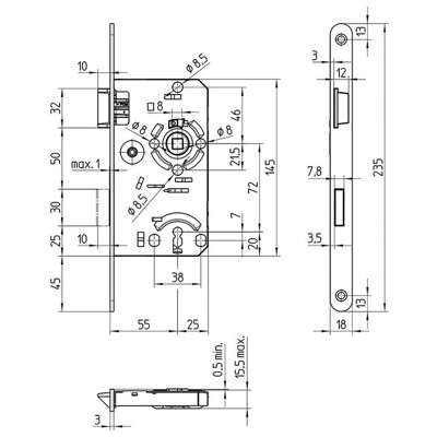 Produktbild von SAG - Einsteckschloss 1207000,BB72/8,D55,F18x235ktg,NiSi,DL