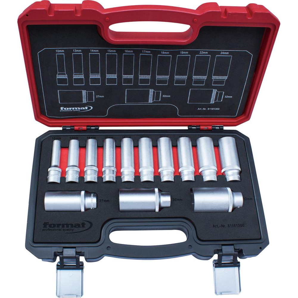 FORMAT Steckschlüsseleinsatz- Satz 12-kant 1/2" 10-32mm 13-teilig Produktbild img1 L