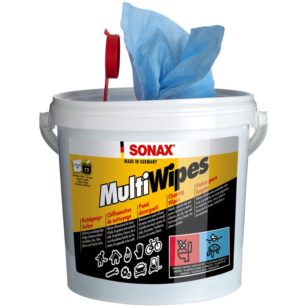SONAX MultiWipes feuchtes Reinigungstuch mit Aloe Vera 72 Stück Eimer Produktbild img1 L