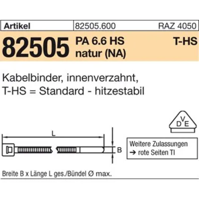 Produktbild von HellermannTyton - Kabelbinder ART 82505 PA 6.6 3,5 x 150/ 35, schwarz, T 30R-HS