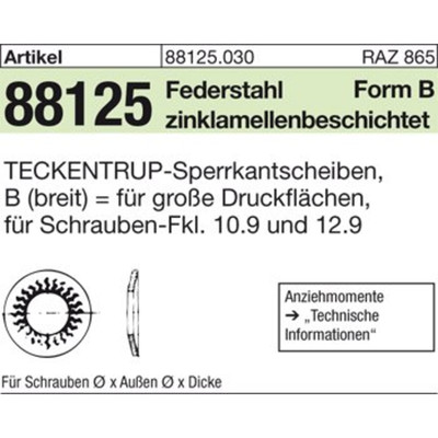 Produktbild von NOBRAND - TECKENTRUP-Sperrkantscheiben ART 88125 C 60 flZnnc SKB 6 flZnnc K