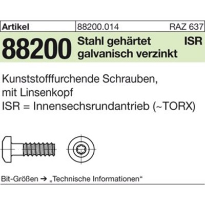 Produktbild von NOBRAND - Schrauben ART 88200 RST mit LIKO & ISR 4 x 12 -T20 Stahl geh., gal Zn