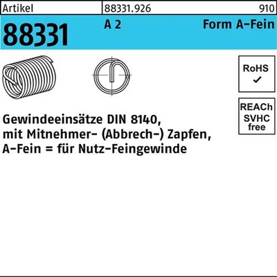 Produktbild von NOBRAND - Gewindeeinsätze ART 88331 AMECOIL A 2 AM 16 x 1,5 x 24 A 2 S