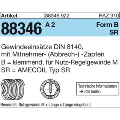 Produktbild von NOBRAND - Gewindeeinsätze ART 88346 AMECOIL Typ SR BM 5 x 10 A 2 selbsts. A 2 S