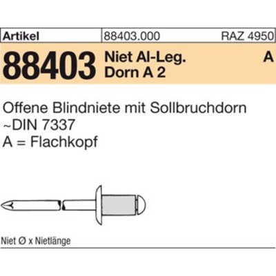 Produktbild von null - Blindniete ART 88403 Alu/A 2 FLAKO A 3 x 4 S