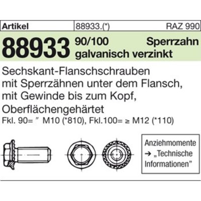 Produktbild von NOBRAND - Sechskant-Flanschschrauben ART 88933 Kl. 90 gal Zn, M8 x 30 gal Zn S