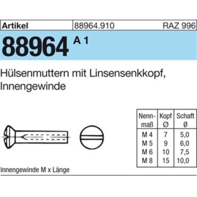 Produktbild von NOBRAND - ART 88964 Hülsenmuttern 1.4305 LIKO M 4 x 14 A 1 S