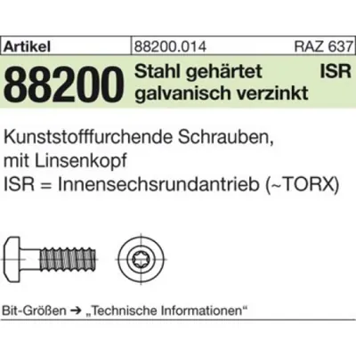 Produktbild von NOBRAND - Schrauben, ART 88200 mit Linsenkopf, ISR 2,2 x 10 -T6 Stahl, gal Zn S