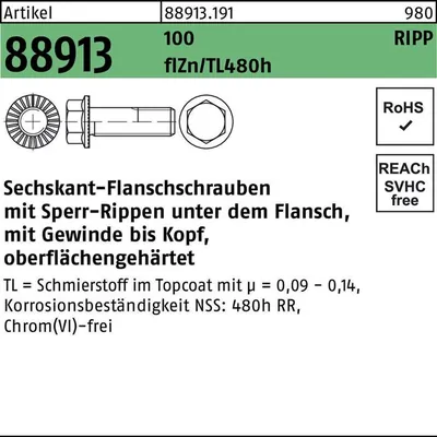 Produktbild von NOBRAND - Sechskant-Flanschschrauben ART 88913, 100 M 5 x 10 flZn/nc/TL/x/480h/