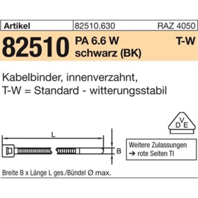 Produktbild von HellermannTyton - Kabelbinder ART 82510 PA 6.6 W 4,7 x 390/ 110, schwarz, T 80L