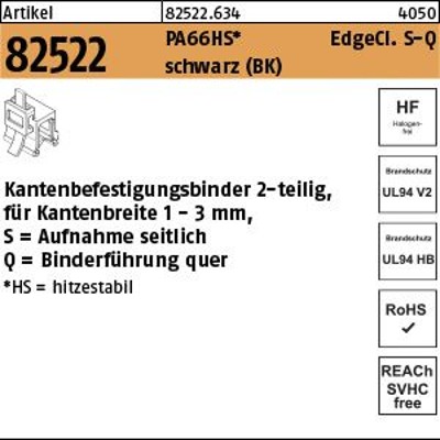 Produktbild von null - Befestigungsbinder ART 82523 mit Edgeclip PA66HS schwarz 4,6 x 150 O-Q S