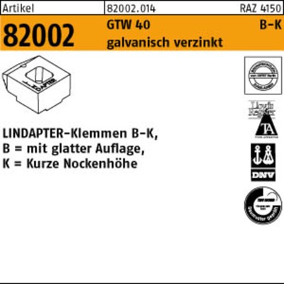 Produktbild von null - LINDAPTER-Klemme ART 82002 GT B KM 16 galvanisch verzinkt, kurz * S