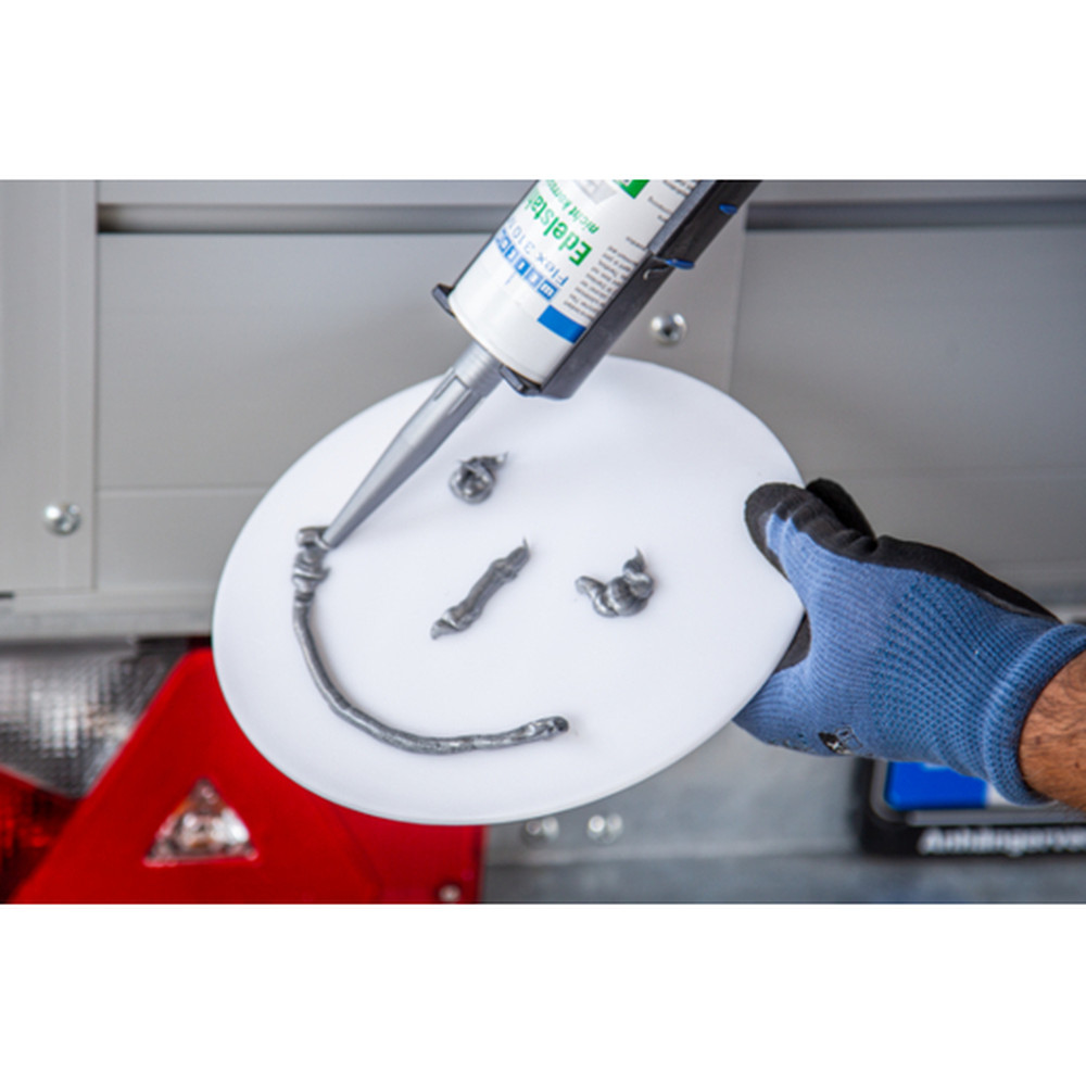 WEICON Flex 310 M® Edelstahl | Kleb- und Dichtstoff mit sehr hoher Anfangshaftung in Metalloptik auf MS-Polymer-Basis | 310 ml Produktbild img3 L