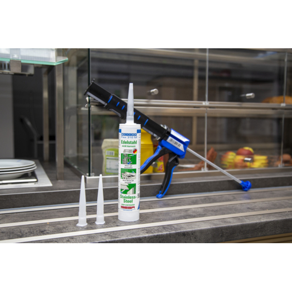 WEICON Flex 310 M® Edelstahl | Kleb- und Dichtstoff mit sehr hoher Anfangshaftung in Metalloptik auf MS-Polymer-Basis | 310 ml Produktbild img4 L