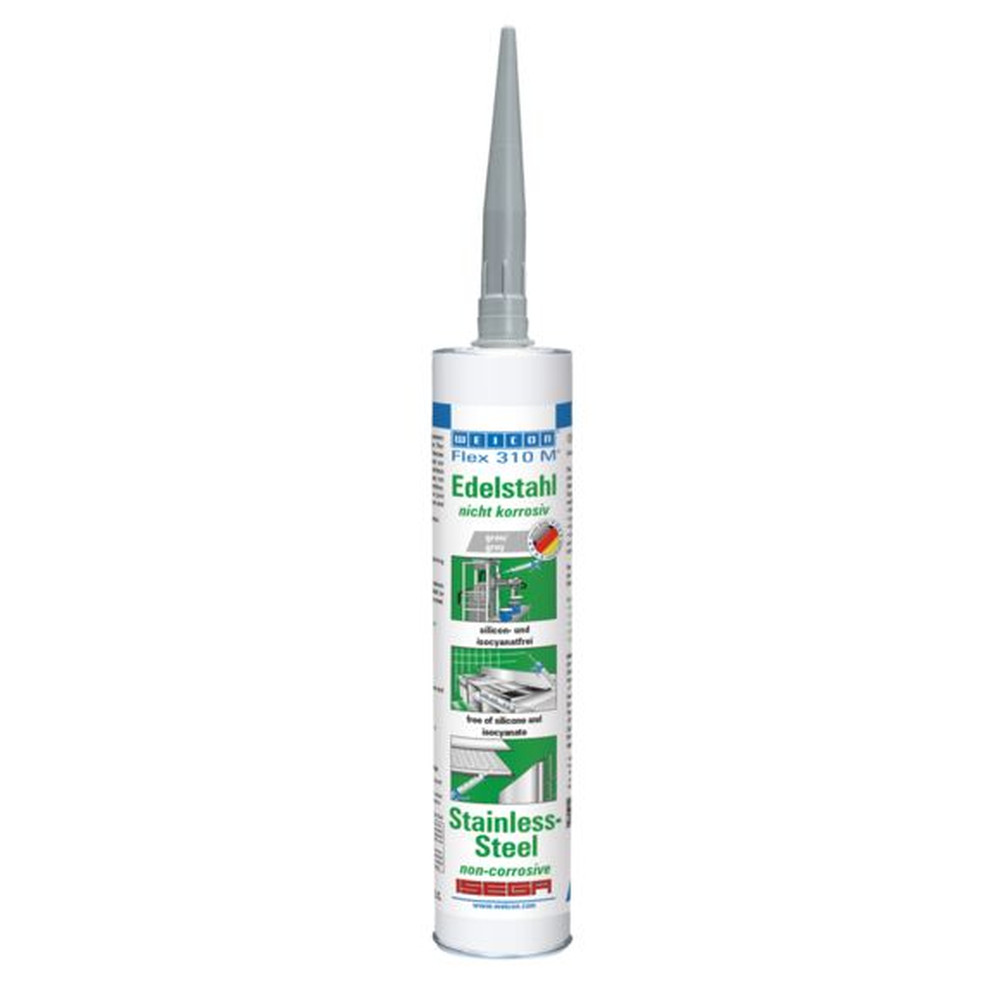 WEICON Flex 310 M® Edelstahl | Kleb- und Dichtstoff mit sehr hoher Anfangshaftung in Metalloptik auf MS-Polymer-Basis | 310 ml Produktbild img1 L