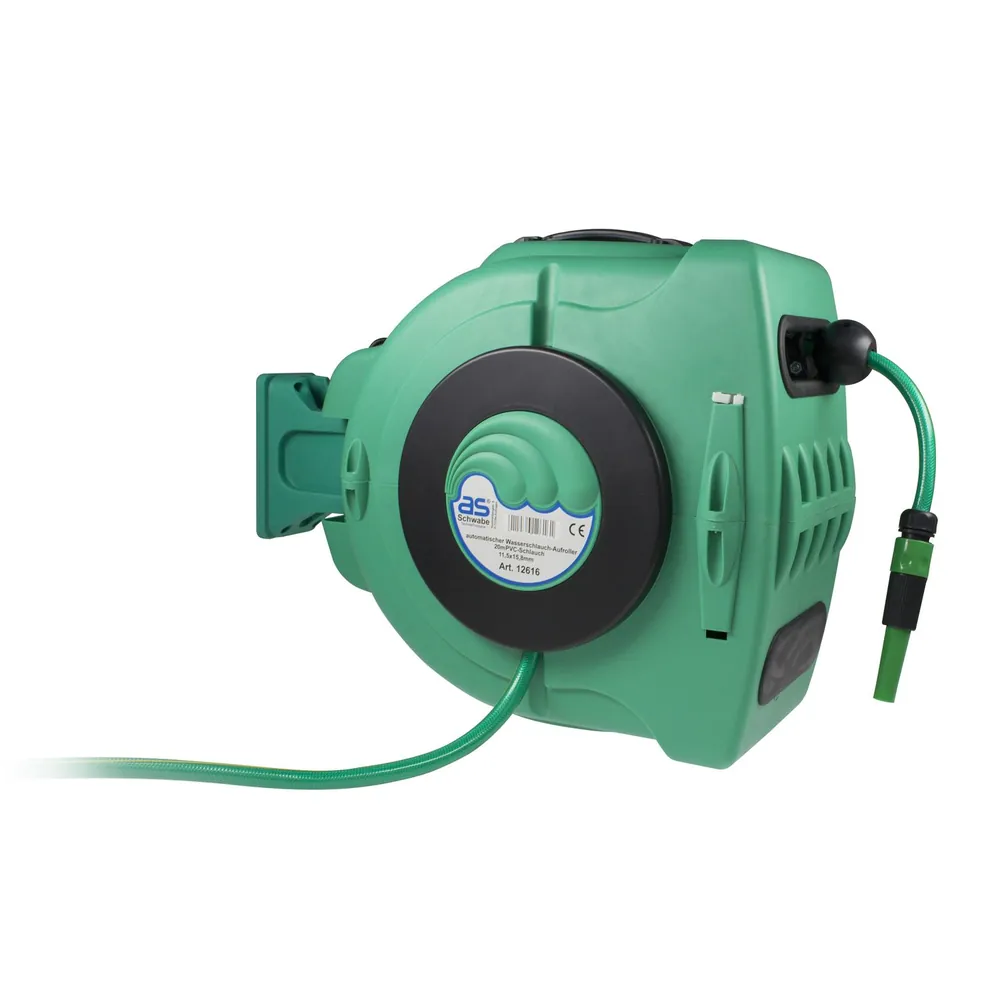 as Schwabe Automatik-Wasserschlauch-Trommel 20m PVC-Gewebesch lauch 11,5x15,8mm mit Schlauchstopp, Wandhalter Produktbild img1 L