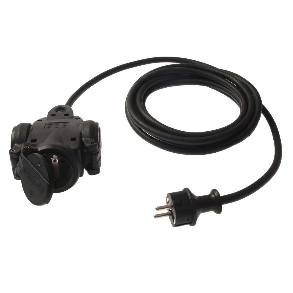 as Schwabe 3-fach Vollgummi-Verteiler H07RN-F 3G1,5 schwarz Schutzkontaktstecker und 3-fach Kupplung, IP44 Produktbild img1 L