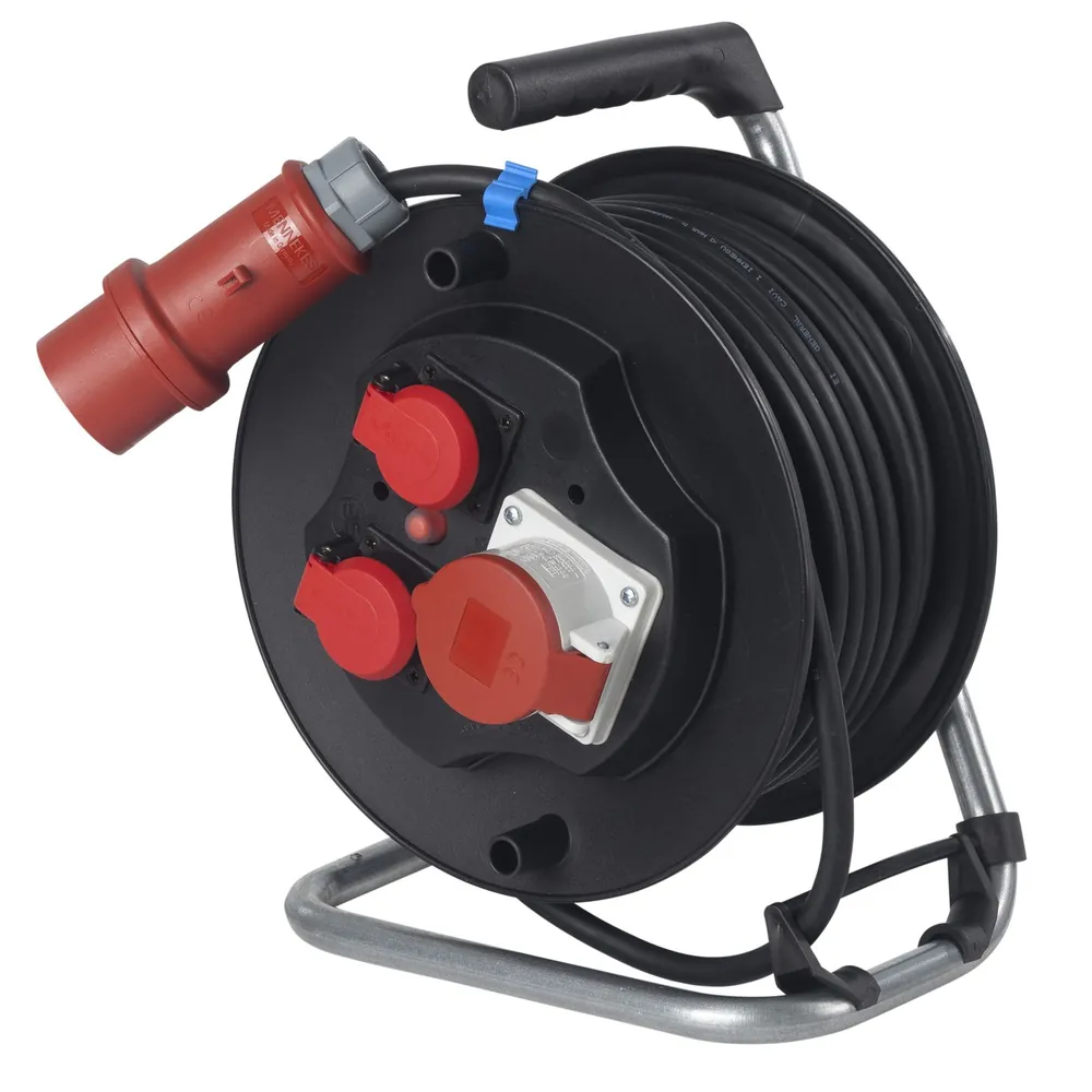 as Schwabe CEE-Sicherheits-Kabeltrommel 285mm H07RN-F Gummikabel, 1 CEE-Dose 400V/16A, 2 Dosen 230V, IP44 Produktbild img1 L