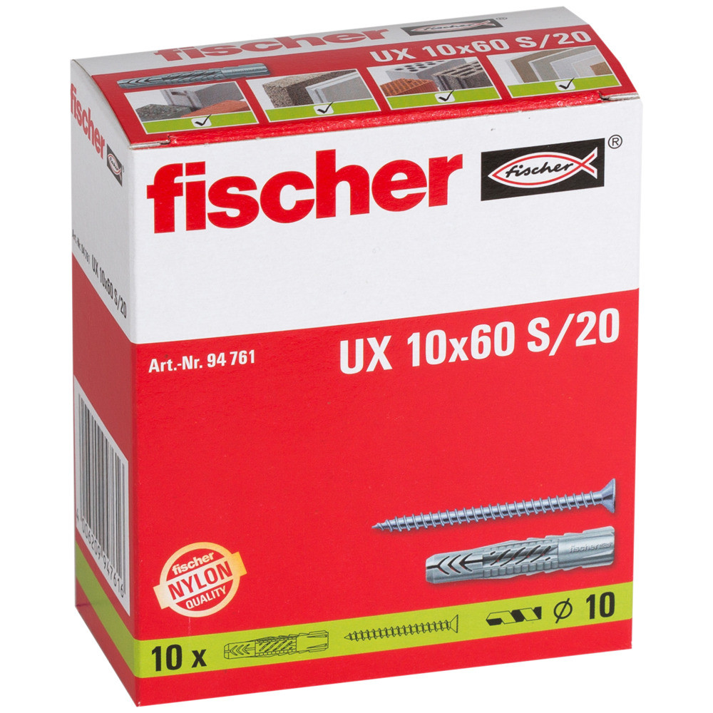 fischer Universal-Nylondübel UX mit Schraube, verzinkt 10x60 S/20 Produktbild img2 L