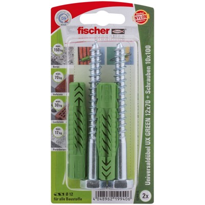 Produktbild von fischer - Universal-Nylondübel UX GREEN mit Schraube, verzinkt 12x70 S K