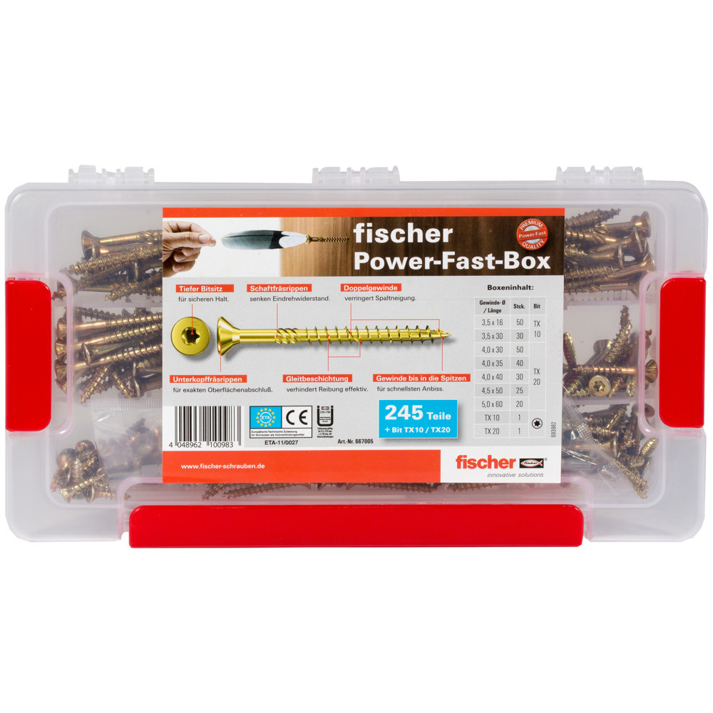 fischer Spanplattenschraube Power-Fast-Sortiment, Senkkopf, gelb-vz, TX 245 tlg. Produktbild img2 L