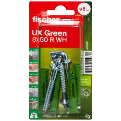 Produktbild von fischer - Universal-Nylondübel UX GREEN-WH, mit Winkelhaken, verzinkt 8x50 R WH