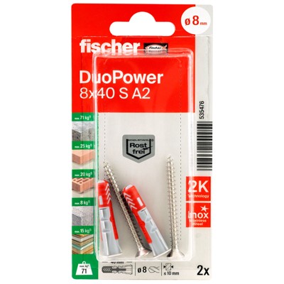Produktbild von fischer - Spreizdübel DUOPOWER S mit Schraube Edelstahl A2 8x40 S A2 K (2)