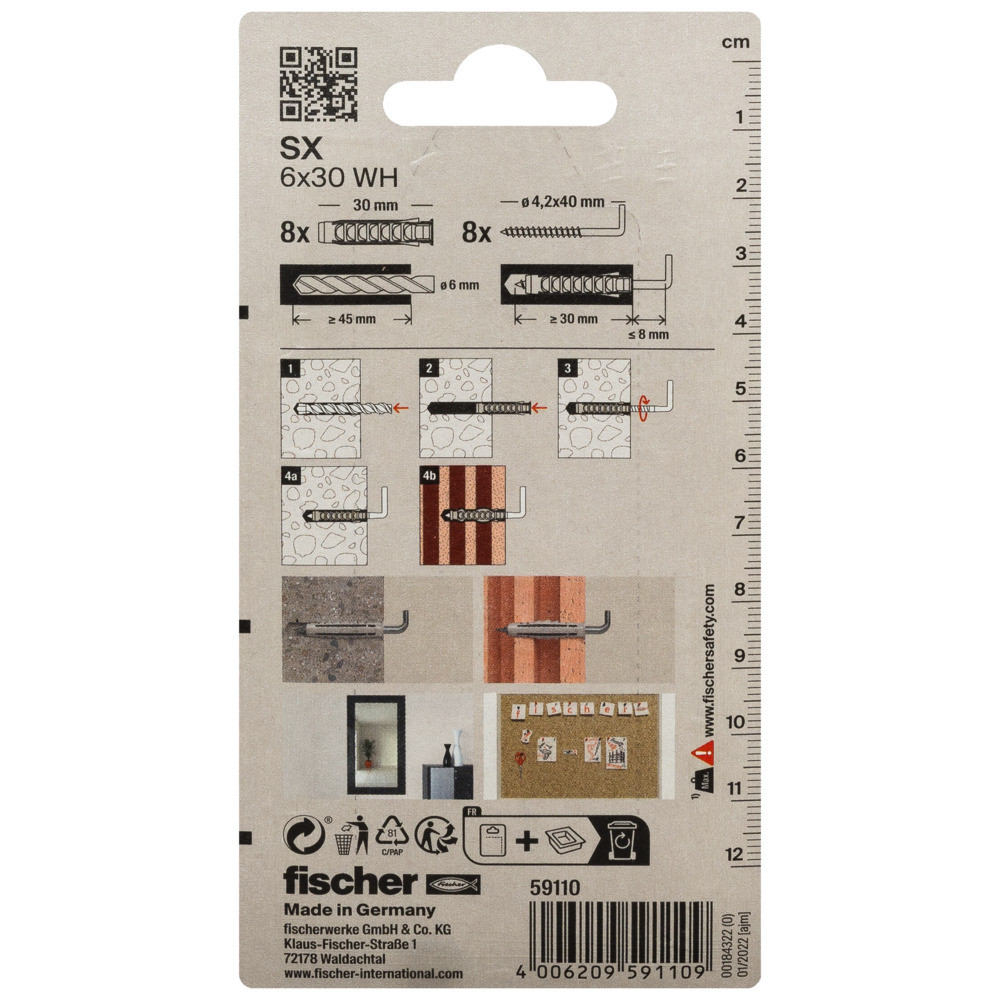 fischer Nylondübel SX mit verzinktem Winkelhaken SX 6x30 H K SB-Karte Produktbild img8 L