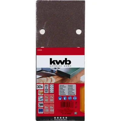 Produktbild von kwb - Schleifstreifen, HOLZ & METALL, Korund, 93 x 230mm, gelocht, TYP B, 30 so