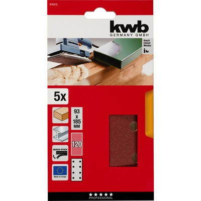 Produktbild von kwb - Haft-Schleifstreifen, HOLZ & METALL, Edelkorund, 93 x 185mm, K 120