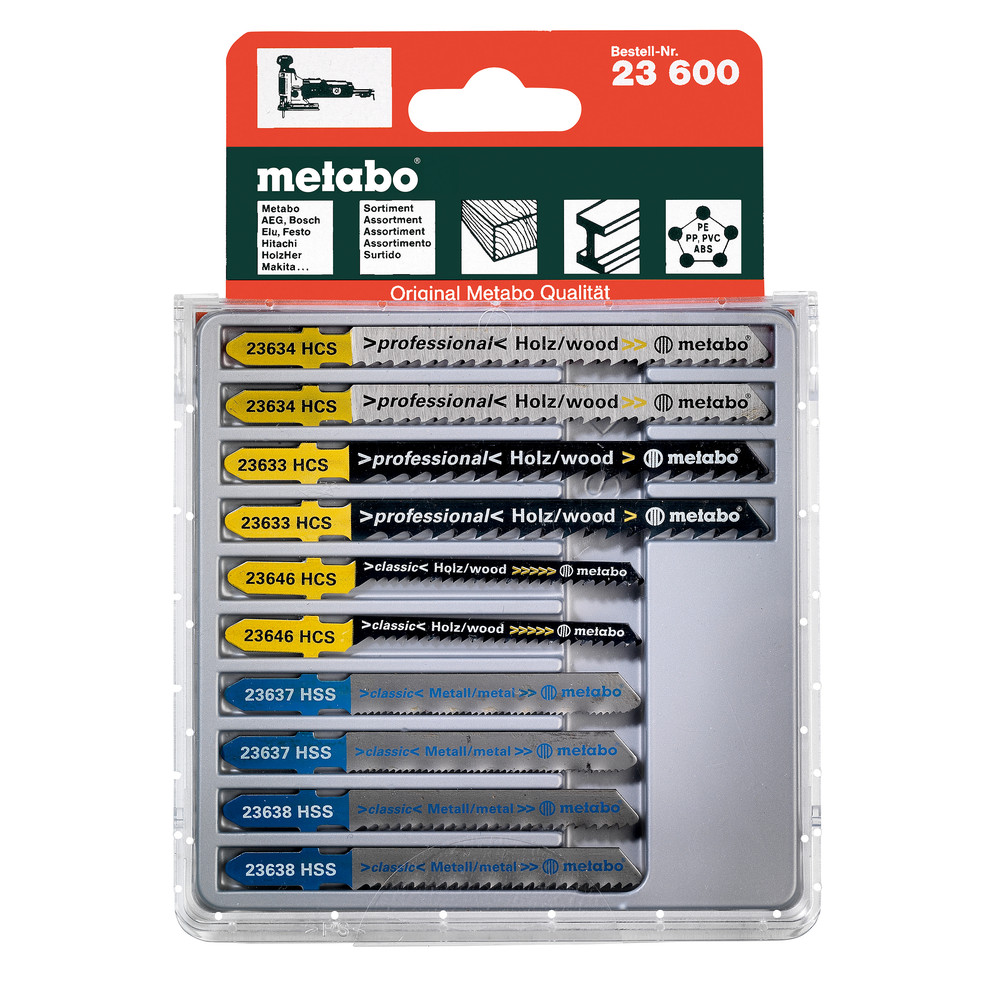 metabo Stichsägeblattsortiment 3, Holz+Metall+Kunststoffe, 10-teilig, HCS/HSS, 6xHolz, 4xMetall (623600000) Produktbild img1 L